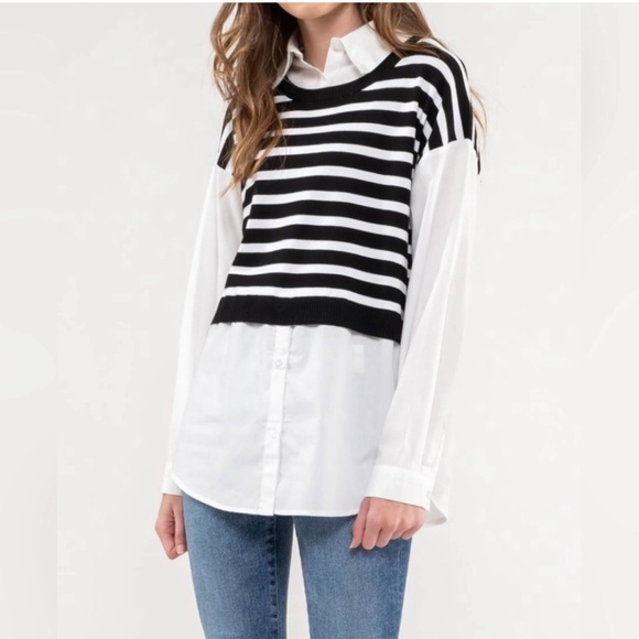 #038 BRAND NEW! Striped Vest Layered Woven Top - Picture 6 of 8